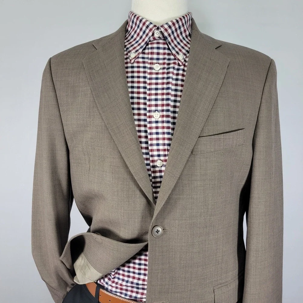 Brandini Men's Sport‎ Coat Blazer Two Button Brown Sharkskin Wool Size 40R